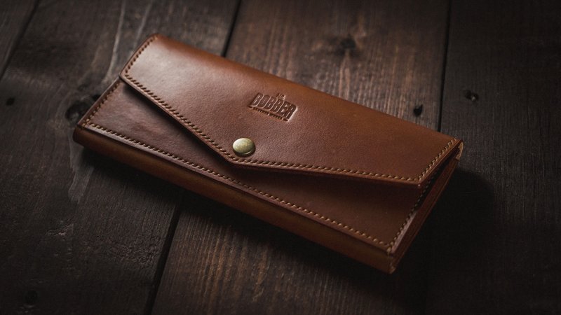 Purely handmade vegetable tanned cowhide long clip - Wallets - Genuine Leather Brown