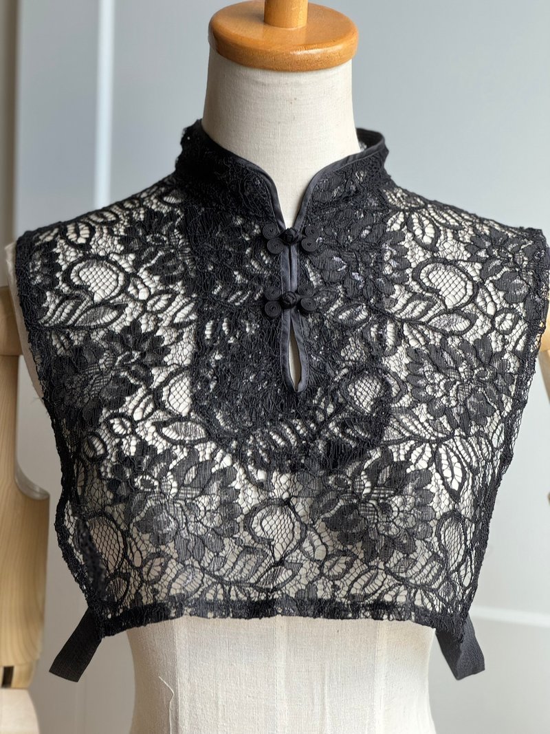 Sales start on October 9th at 8pm Lace Chinese collar / Black spinel - Qipao - Polyester Black