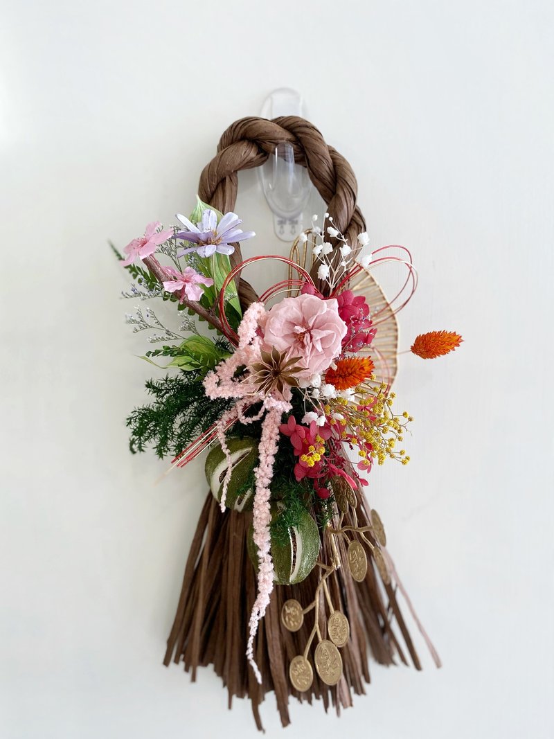 Ruimi Youhua/New Year Japanese-style Notes with Rope Flower Arrangement Preserved Flowers New Year Arrangement Hanging Decoration - Plants & Floral Arrangement - Plants & Flowers 