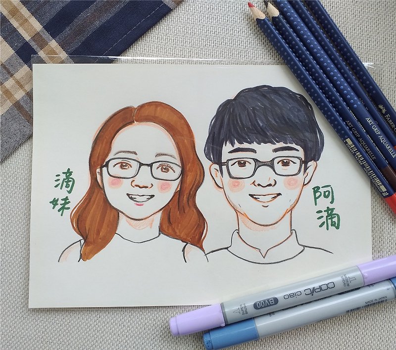 Draw a face-like painting/seven-inch portrait (650 per person)-wedding/event scene painting (plan private message) - การ์ด/โปสการ์ด - กระดาษ 