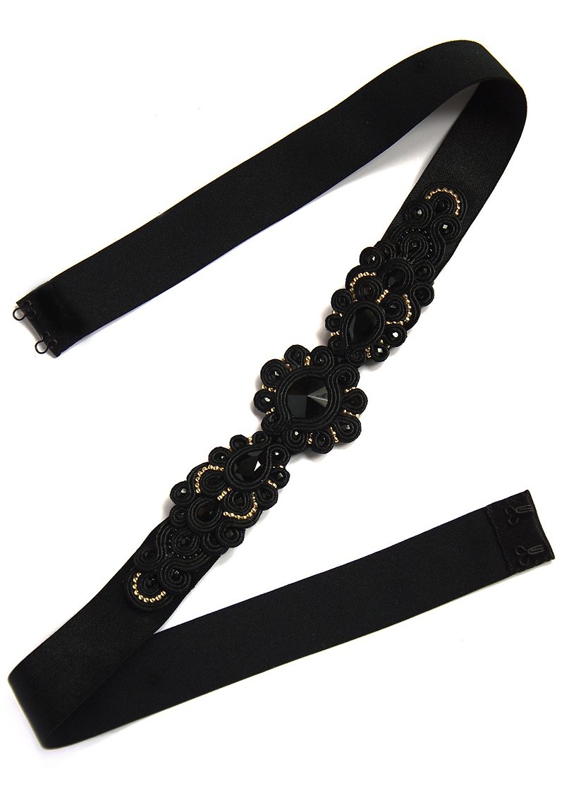 Belt Black and gold Embellished beltChristmas Gift Wrapping - 腰帶/皮帶 - 其他材質 黑色