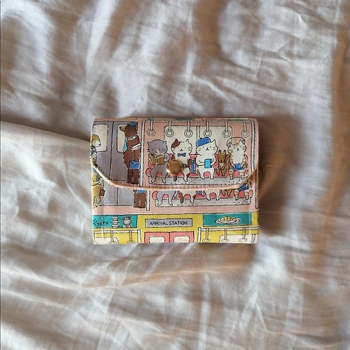laladay_handmade 三層短夾錢包-粉色貓咪公車 5卡層