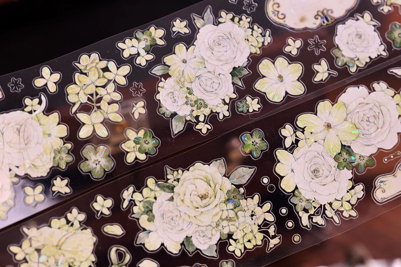 森綠 輕復古溫柔清新綠色大花 模切PET 和紙膠帶 手帳拼貼 - 膠紙/膠帶/紙膠帶 - 紙 多色