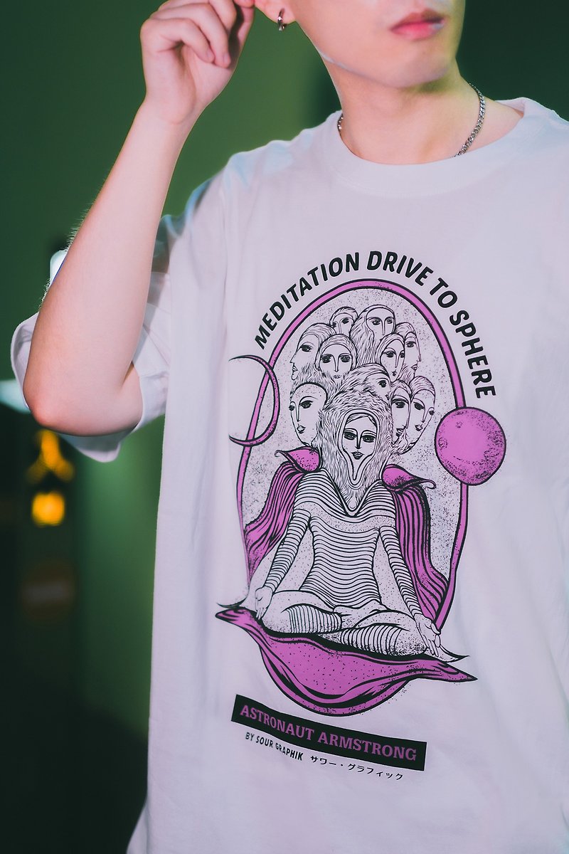Meditation Drive to Sphere - เสื้อฮู้ด - ผ้าฝ้าย/ผ้าลินิน สีม่วง