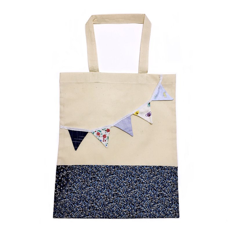 Floral and pennant cotton bag tote bag hanging shoulder bag walking bag Tote bag - กระเป๋าแมสเซนเจอร์ - ผ้าฝ้าย/ผ้าลินิน 