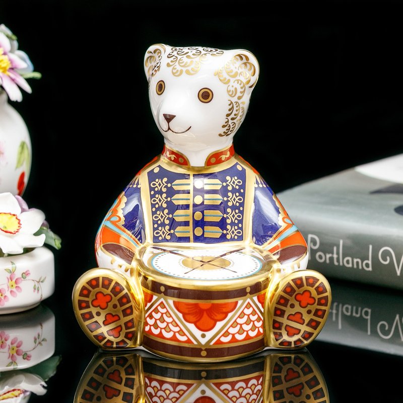 Royal Crown Derby 1998 Cute Drummer Teddy Bear Bone China Imari Paperweight Decoration Made in the UK - Stuffed Dolls & Figurines - Porcelain 