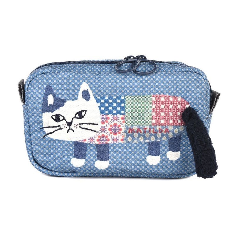 Kusuguru Japan Cosmetic Bag Three-dimensional Tail Double Zipper Buckle Small Items Coin Purse-Blue - กระเป๋าเครื่องสำอาง - เส้นใยสังเคราะห์ สีน้ำเงิน