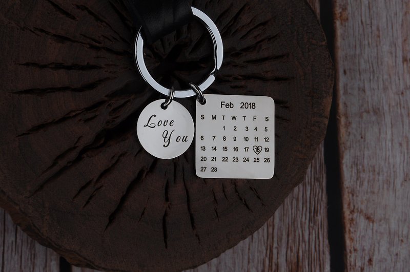 Custom Leather Calendar keychain, personalized Special Day , Anniversary Gift - Keychains - Genuine Leather 