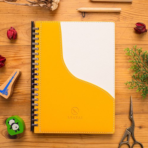 Leatai磊泰 A5 抽取式仿皮革活頁筆記本-大河彎彎。甜橙黃