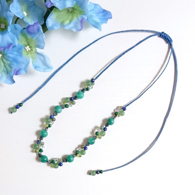 Green mixed stone free size necklace with amazonite. - สร้อยคอ - เครื่องประดับพลอย สีน้ำเงิน