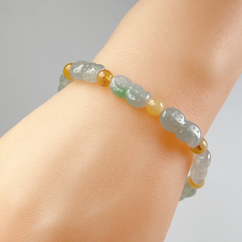 [Good Things Peanuts] Ice Colorful Jadeite Peanut Bracelet | Natural Burmese Jade A-grade - สร้อยข้อมือ - หยก หลากหลายสี