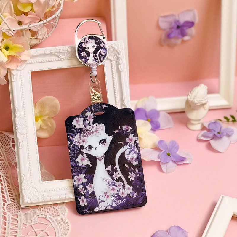 Retractable Card Holder | Identification Card Holder | Leisure Card Holder-Violet Lily Little Queen - ที่ใส่บัตรคล้องคอ - หนังเทียม หลากหลายสี