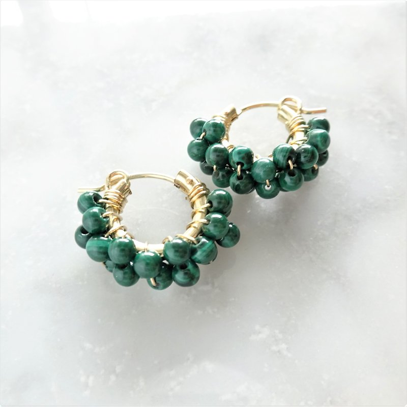 14kgf*Malachite wrapped pierced earring / earring - 耳環/耳夾 - 寶石 綠色