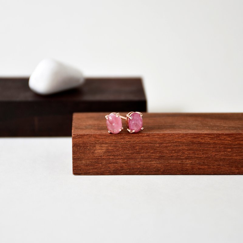 Handmade Pink Tourmaline with sterling silver Rose gold Stud Earring - Earrings & Clip-ons - Gemstone Red