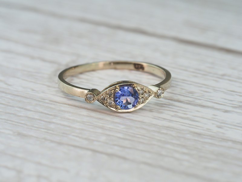14k gold eye ring with tanzanite and diamonds - 戒指 - 貴金屬 金色