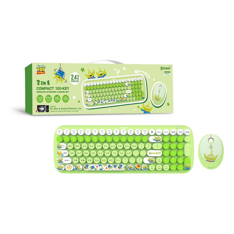 XPower x Toy Story Three Eyes Series KB7 2-in-1 Wireless Keyboard and Mouse Set - อุปกรณ์เสริมคอมพิวเตอร์ - โลหะ สีเขียว