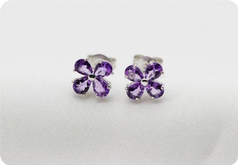 Love's guardian stone clover amethyst stud earrings February birthstone - Earrings & Clip-ons - Gemstone Purple