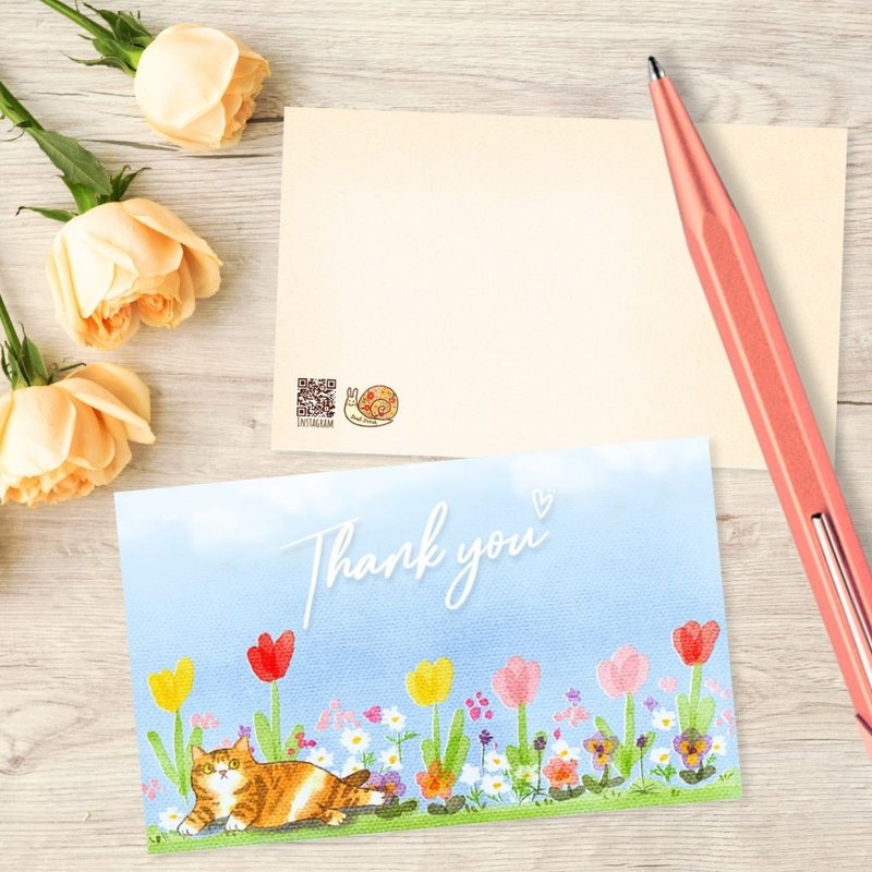 刺繡照片小卡 名片大小 Thank you貓 15入 - 卡片/明信片 - 紙 多色