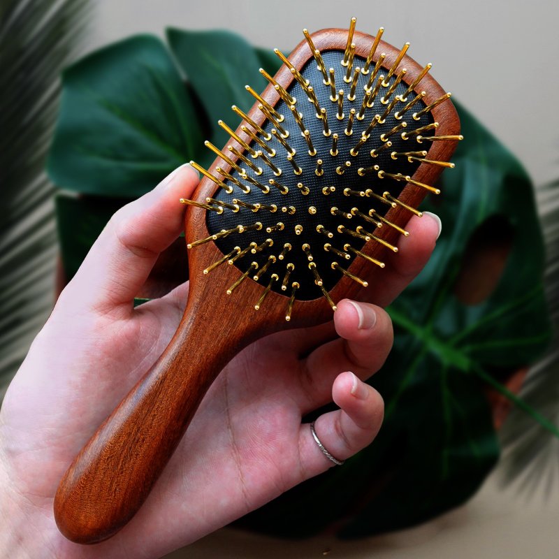 Thirty-three wood comb patented small teak gold comb (free storage bag) - Makeup Brushes - Wood Brown