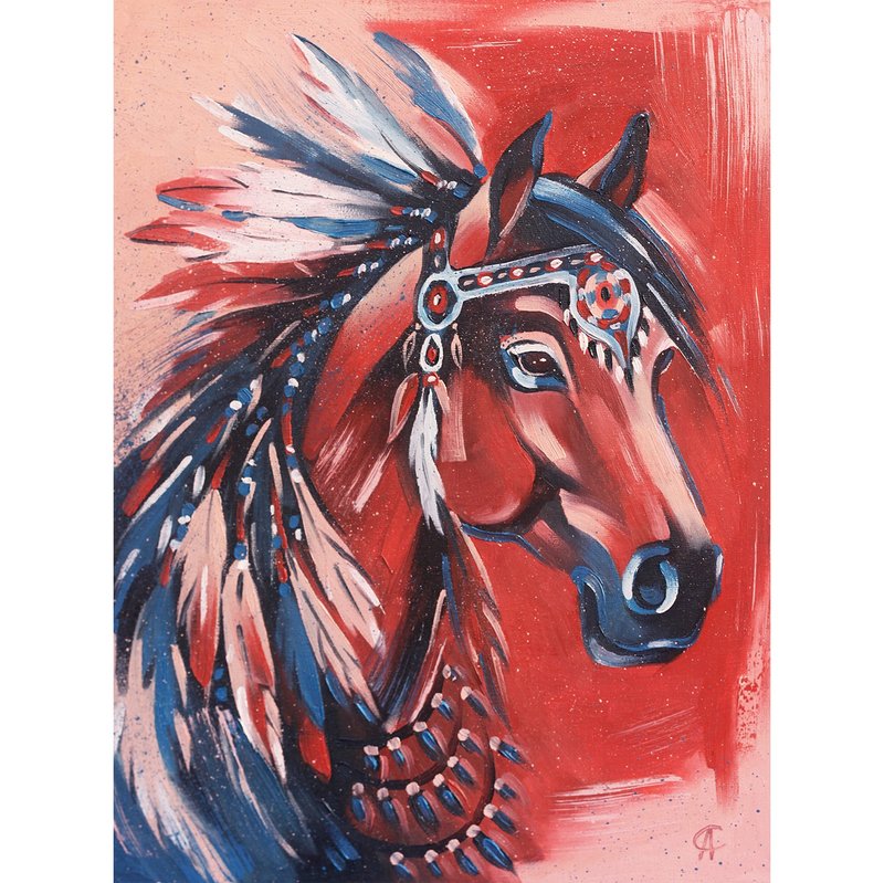 马画本土原创艺术动物艺术品民族墙艺术农场装饰 - 海報/掛畫/掛布 - 其他材質 紅色