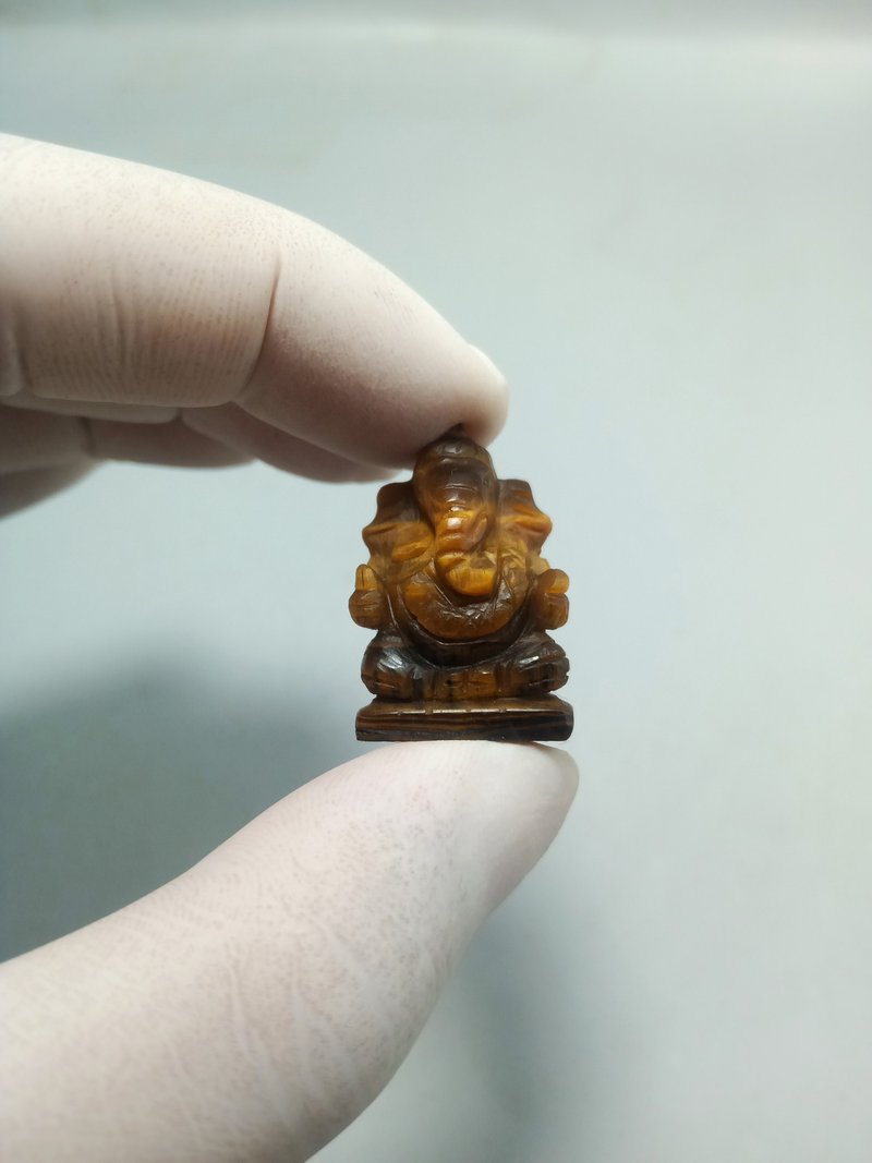 27mm Hand Carved Tiger Eyes Stone Ganesha Statue 100% Authentic Natural Stone - Other - Stone 