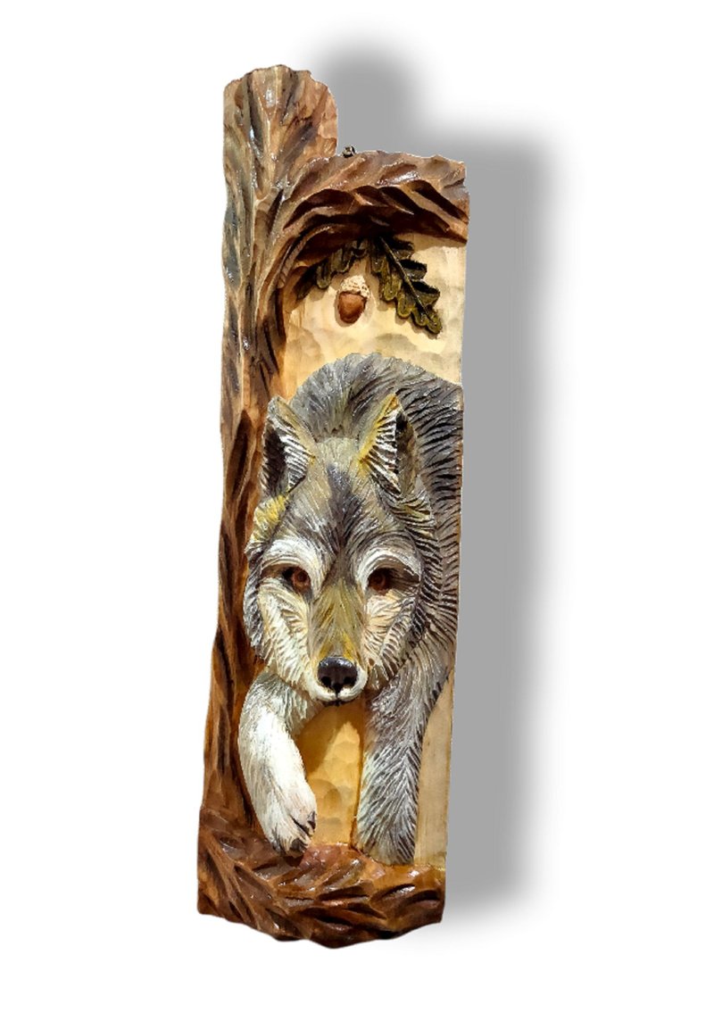 Wood carved wolf Carved wooden wolf Wolf sculpture Wooden wolf Wolf wall decor - Wall Décor - Wood Gray