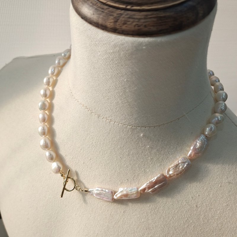 Chunky Pearl Necklace,Mix of Baroque Pearl Necklace, Freshwater Pearl Choker - Necklaces - Pearl White