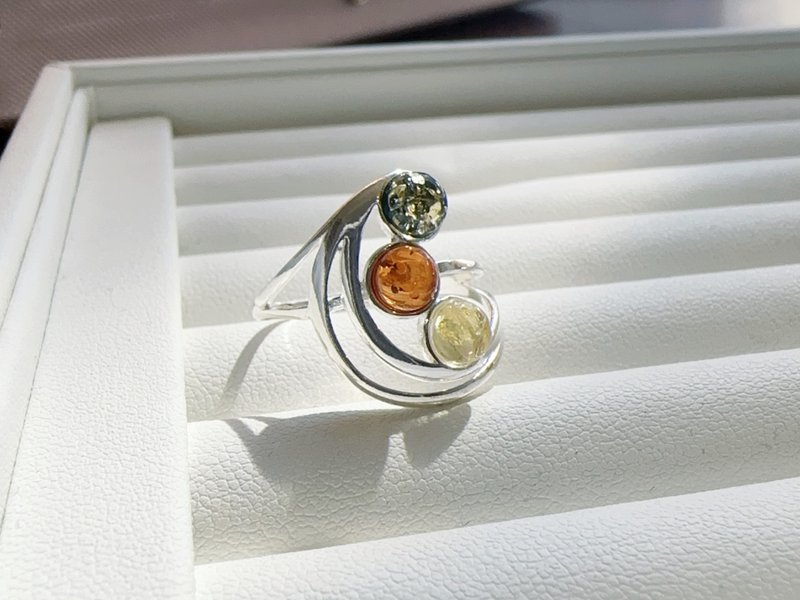 Baltic amber sterling silver ring, green amber, gold amber, caramel amber, streamlined design, fashionable and stylish - General Rings - Sterling Silver 