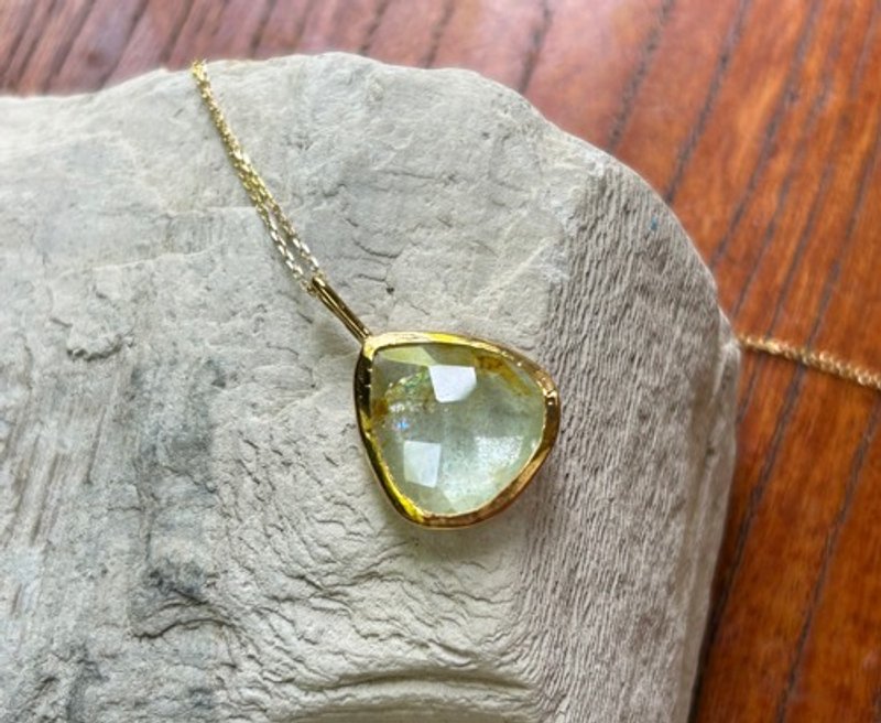 24K Pure Gold ◇ Limonite Aquamarine ◇ Pendant Top - Necklaces - Other Metals 