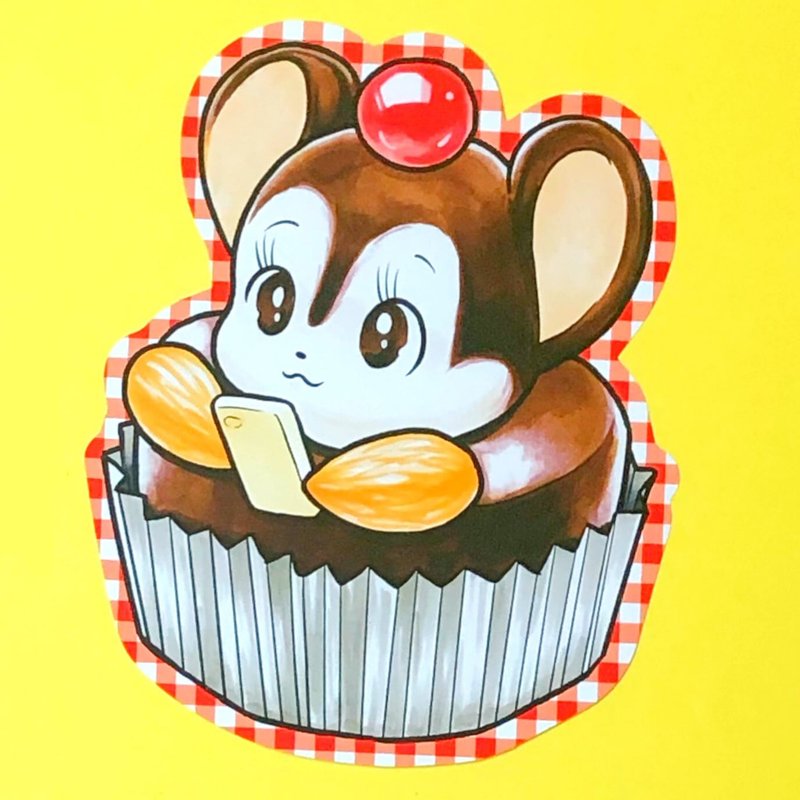 Single item/Raccoon cake postcard - ของวางตกแต่ง - กระดาษ หลากหลายสี