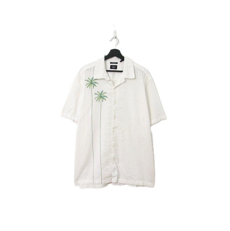 Back to Green-夏威夷襯衫 刺繡綠 椰子樹 ht-05/vintage shirts - 男襯衫/休閒襯衫 - 棉．麻 