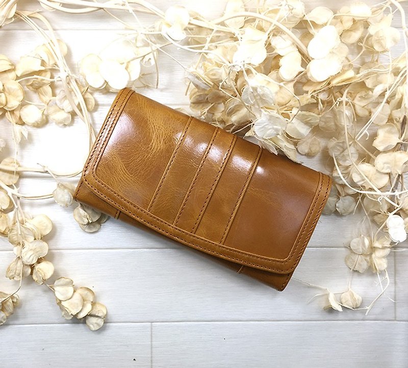 015CA Long wallet Gamaguchi leather stripe color scheme Long wallet / stripe / petite / leather / leather / flap / beautiful packaging / scalp / packing / leather / leather / translating / beautiful - Wallets - Genuine Leather Orange