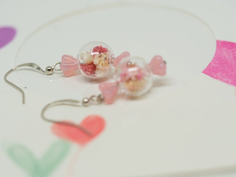 愛の宿題 -  OMYWAY手作りの乾燥した花ピンクの星空の花のガラスのボールノスタルジックなキャンディのイヤリング耳のクリップ - ピアス・イヤリング - ガラス ホワイト