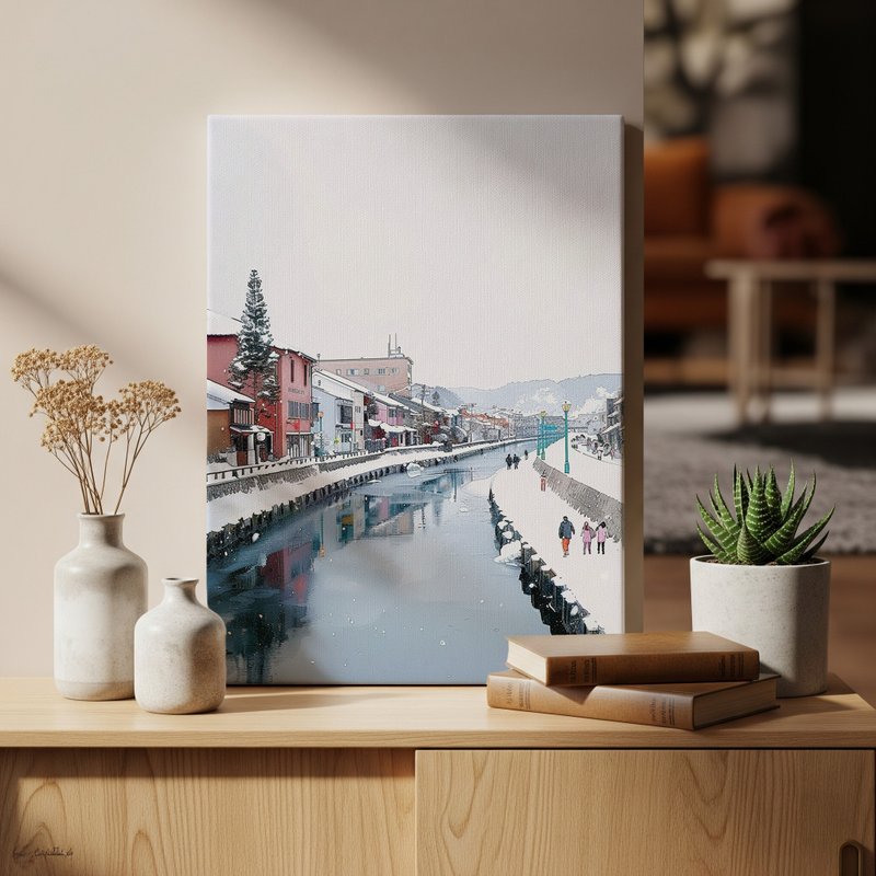 日本製帆布掛畫・小樽運河、北海道・日本風景・送禮、擺設 - 壁貼/牆壁裝飾 - 棉．麻 