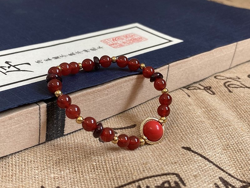 【The beauty has not changed. Cinnabar bracelet] red agate, Stone| raw ore cinnabar, 50% cinnabar content - สร้อยข้อมือ - วัสดุอื่นๆ สีแดง