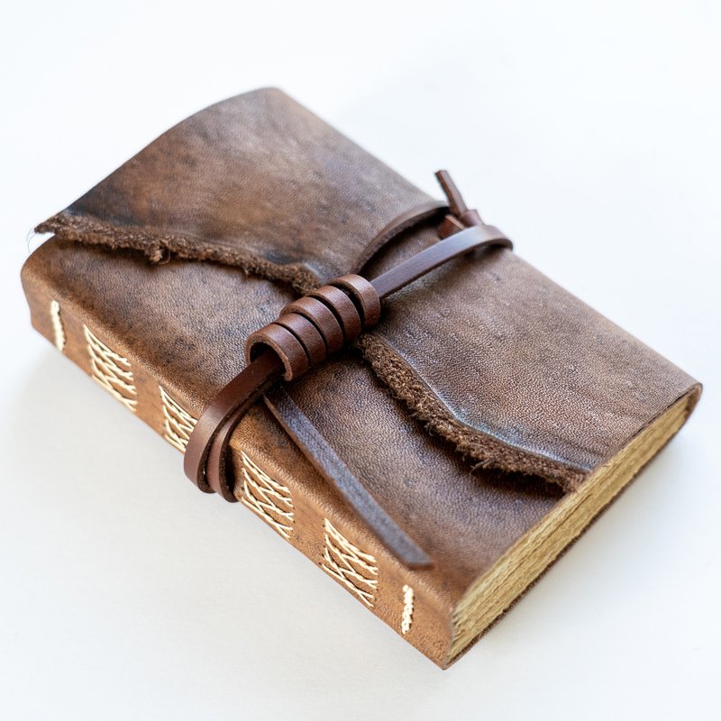 筆記本/手帳 真皮 Leather Journal, Vintage Bookbinding (Natural Edge / Rustic Brown) - 筆記本/手帳 - 真皮 