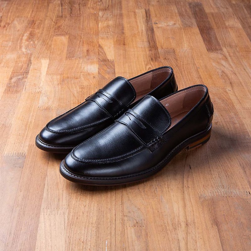Vanger elegant beauty‧American classic polished color Penny loafers Va212 black - Men's Casual Shoes - Genuine Leather Black