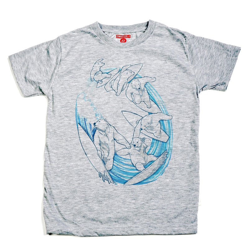 Polar bear play windsurf soft confortatble Chapter One T-shirt - T 恤 - 棉．麻 白色