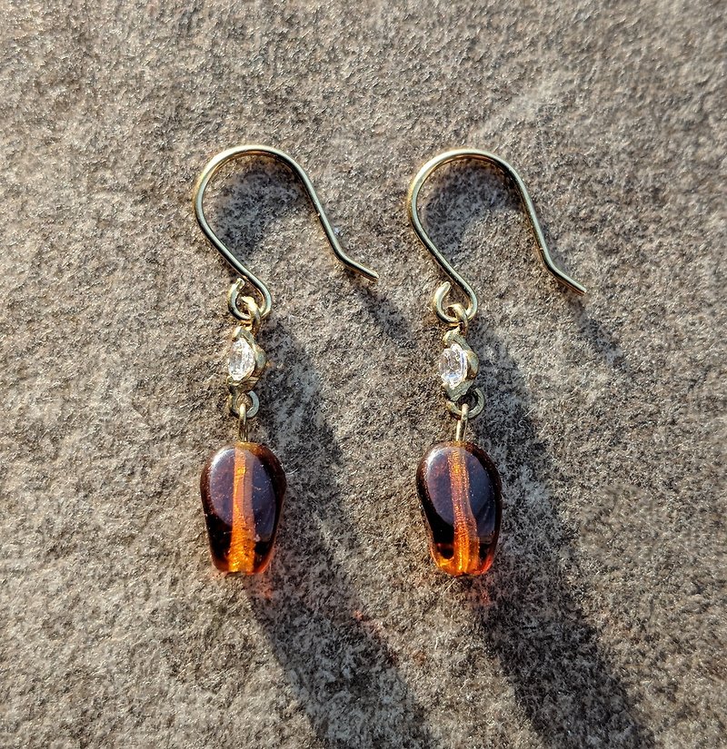 Vintage Smoky Topaz Glass Earrings - Earrings & Clip-ons - Copper & Brass 