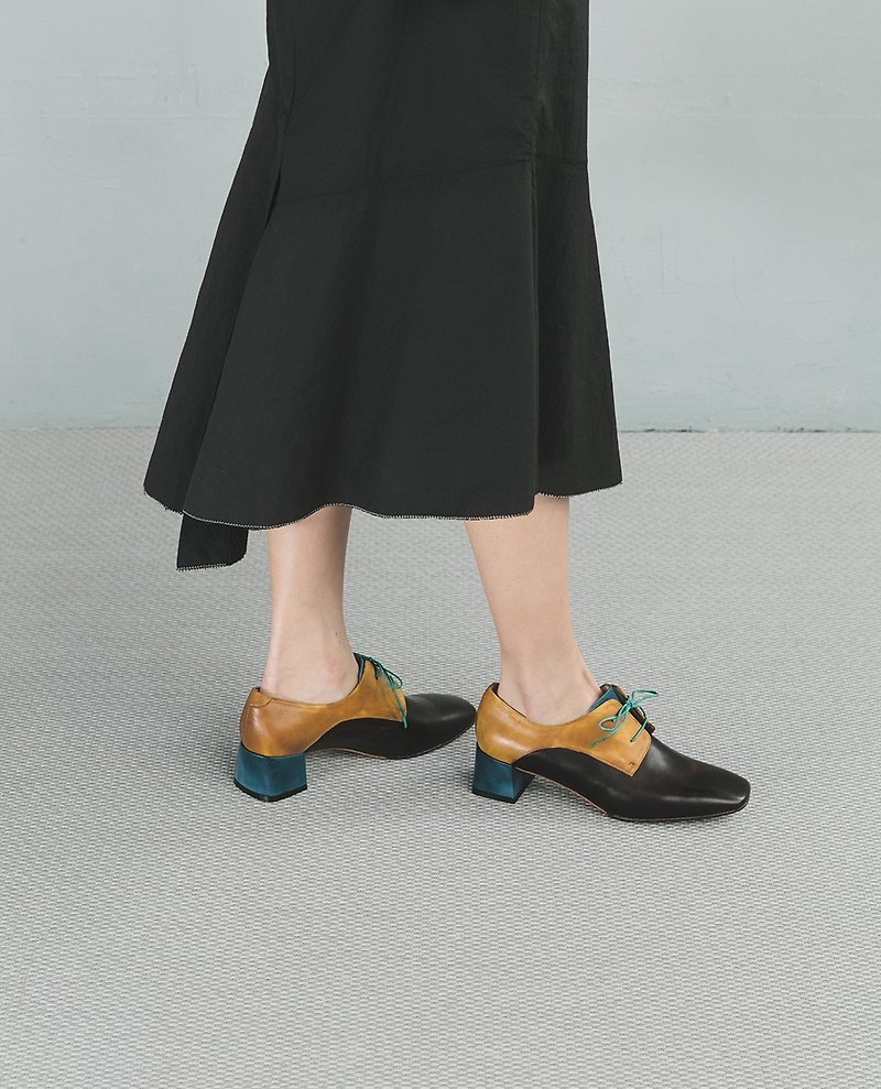 4.6 Square Toe Derby Heels - Dark Brown - รองเท้าหนังผู้หญิง - หนังแท้ สีนำ้ตาล