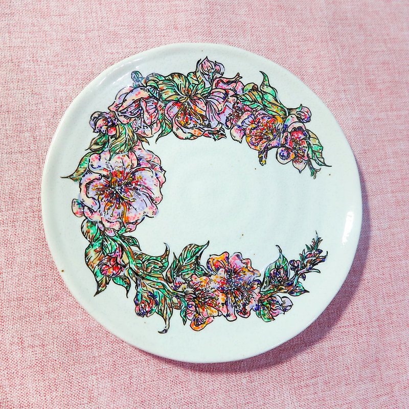 Valentine's Day / birthday / Father's Day / Mother's Day / New Year / marriage celebration / words of blessing marked section - hand-painted custom ceramic plate - with flower teaser - ภาพวาดบุคคล - เครื่องลายคราม สึชมพู
