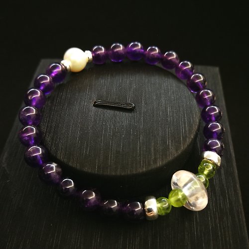 花鈿紀飾 classic Jewelry 紫水晶珍珠橄欖甜甜圈水晶手鍊
