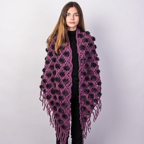 FurStyleUA Women's Real Mink Fur Knitted Fur Shawl And Elegant Mink Fur Shoulder Cape