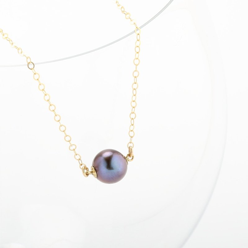 14KGF Gold-filled 9mm purple natural freshwater pearl necklace Valentine - สร้อยคอ - ไข่มุก สีม่วง