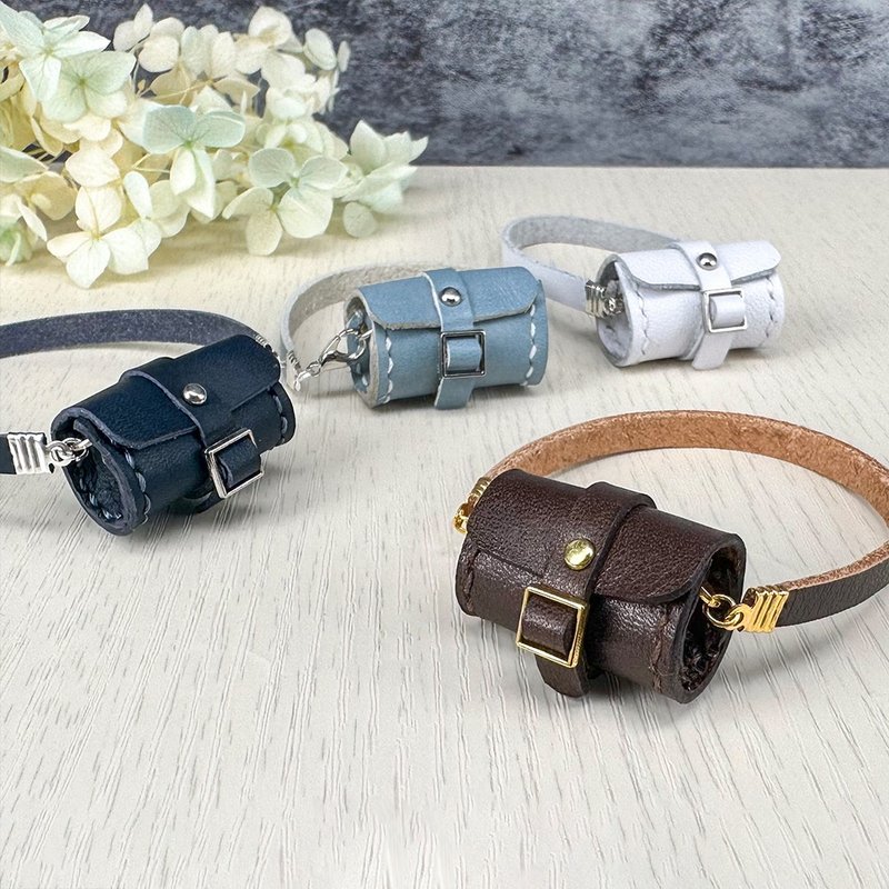 Genuine leather mini cylindrical bag charm bag charm - พวงกุญแจ - หนังแท้ 