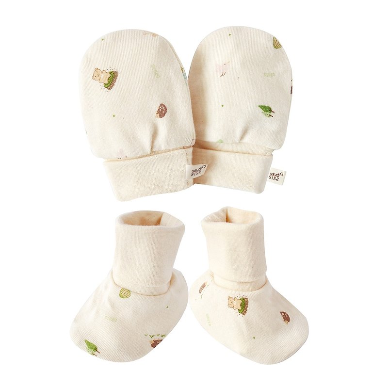 [SISSO Organic Cotton] Forest Baby Foldable Gloves x Foot Set - ถุงเท้าเด็ก - ผ้าฝ้าย/ผ้าลินิน ขาว