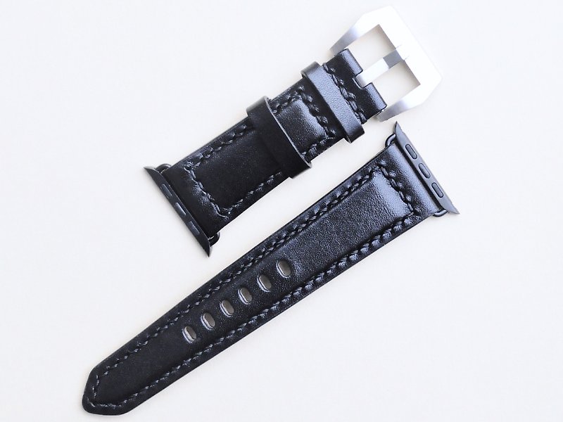 Apple Watch 42mm strap well stitched leather material bag handmade Italian vegetable tanned leather - Women's Watches - Genuine Leather Black