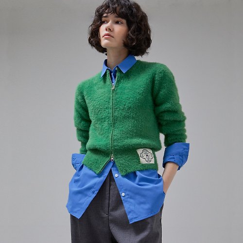 VITALSIGN (LINE) Mohair Wool Blend Knit Zip-Up (Green)