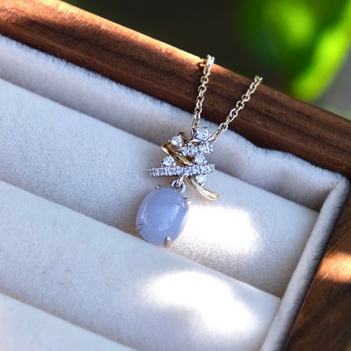 Jade Cabinet 藏珠櫃 冰種紫翡翠蛋面 項鍊 天然緬甸翡翠A貨 18K金 平安扣 聖誕節 送禮