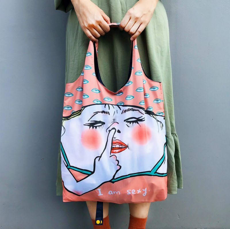 Piglet Diva "Catherine"  Eco bag. Reusable shopping bag. Foldable bag. - Handbags & Totes - Waterproof Material Orange